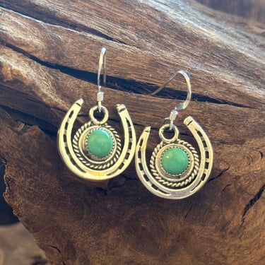 LUCKY HORSESHOE Sharon McCarthy RB Silver and Turquoise Dangle Earrings | Handcrafted Native American Jewelry | Southwestern 