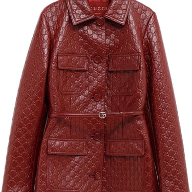 Gucci Women Gg Supreme Leather Jacket