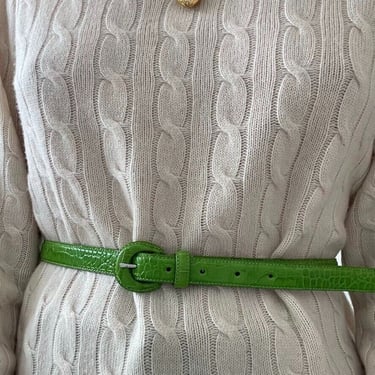 Vintage Womens Ralph Lauren Green Croc Embossed Leather Preppy Skinny Belt Sz M 