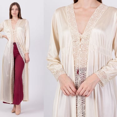 60s 70s Miss Elaine Champagne Lace Trim Peignoir - Medium | Vintage Maxi Negligee Dressing Gown Long Robe 
