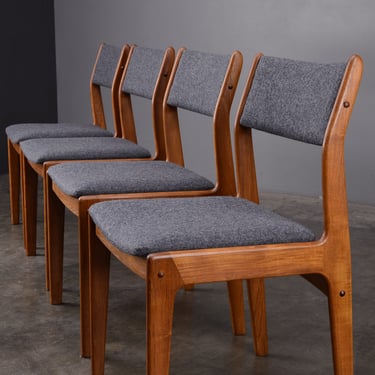 4 Danish Modern Teak Dining Chairs with Gray Wool Restored 