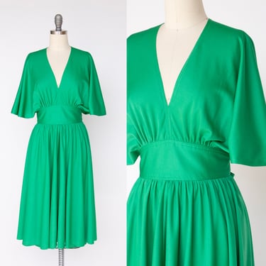 1970s Wrap Dress Kelly Green Knit S 