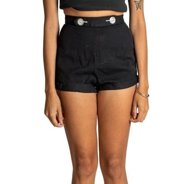 1950S Black Cotton Twill Catalina Of California High Wasted Shorts With Large White Buttons 