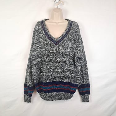 Vintage 80s Grey V-Neck Sweater 