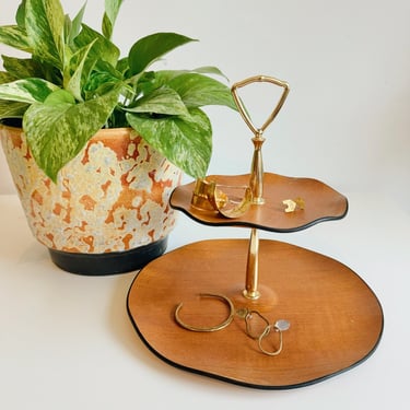 Two-Tier Wood and Brass Stand