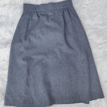 Vintage 70s 80s Grey Wool Skirt // High Waisted Gathered A-Line Skirt 