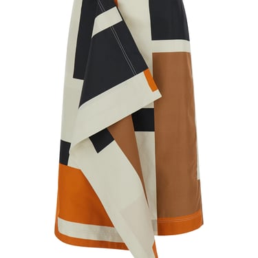 Fendi Orange And Black Long Skirt With Draped Panel  In Cotton Woman