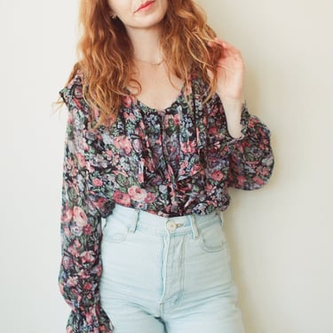 Floral rose ruffle top