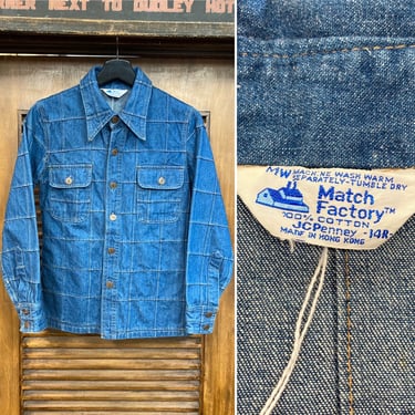 Vintage 1970’s Denim Patchwork Hippie Glam Cotton Button-Down Shirt, 70’s Jean Jacket, Vintage Clothing 