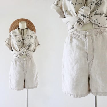 button fly natural linen shorts - m/l 