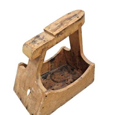Primitive Wooden Shoe Shine Stand Or Box - Vintage Rustic Wood Foot Rest 