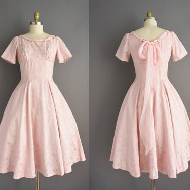 1950s dress | Gorgeous Pink Floral Sweeping Full Skirt Bridesmaid Dress | Small | 50s vintage dress 