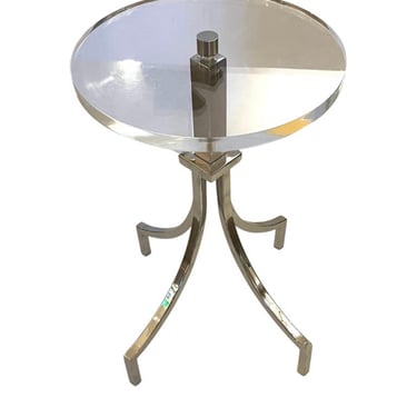 Striking Elegant Solid Thick Lucite Top &amp; Nickel Plated Base End Cocktail table