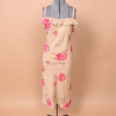 Tan and Pink Rose Ruffle Dress By Necessary Objects, L