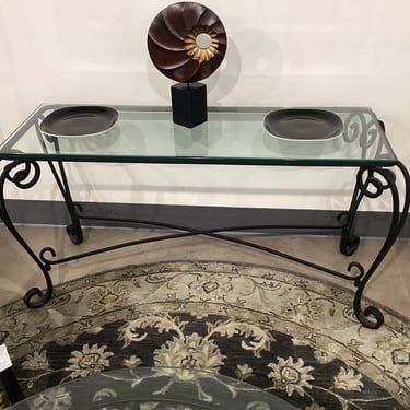 Wrought Iron and Glass Console Table