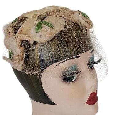 Vintage 50s Fascinator Hat Beige Peach Floral Crown  display picture 1