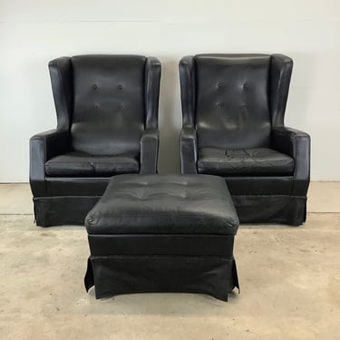 Pair of Leather Wingback Armchairs With Ottoman - Theo Ruth for artifort 