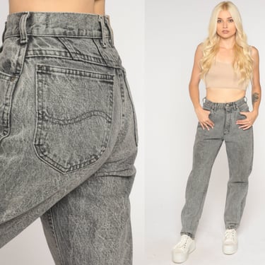 90s Lee Mom Jeans -- Grey Acid Wash Denim High Waist Jeans 80s Denim Pants 90s Slim Skinny Jeans Vintage Extra Small xs 2 