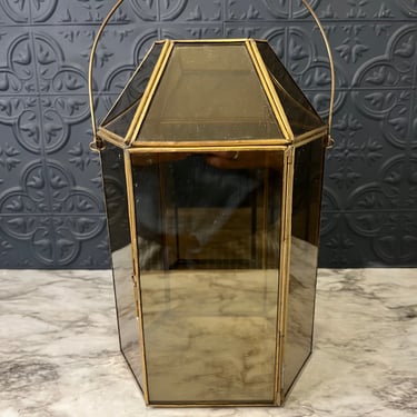 Smokey glass and brass lantern