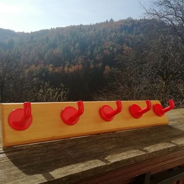 Vintage Wooden Hanger /Plastic Hooks Hanger /Old Wooden Hanger /Coat Hanger /Wooden Clothes Hanger /Vintage Decor/ 70s /Yugoslavia 