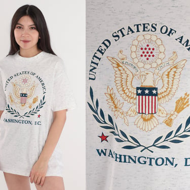 Washington DC Shirt 90s United States of America T-Shirt USA Eagle Crest Graphic Tee Retro American TShirt Heather White Vintage 1990s Large 