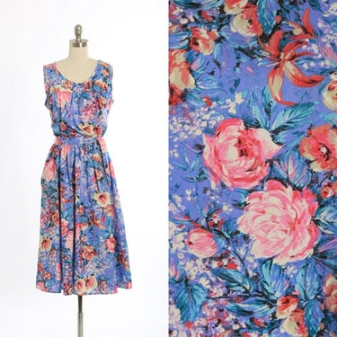 80s floral cotton tank midi dress 