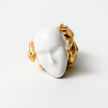 Gold Plated Sterling Silver and Porcelain Portrait Ring