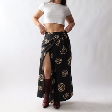 90s Swirl Silk Wrap Skirt - W29-32