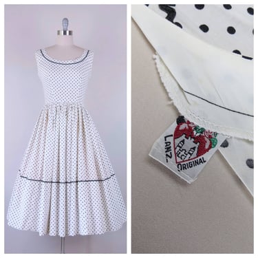 Vintage 1950s Lanz dress, cotton, fit and flare, polka dot, sundress 