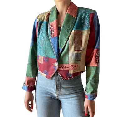 Vintage Womens Rhonda Stark Western Rodeo Cowgirl Abstract Cropped Jacket Sz M 