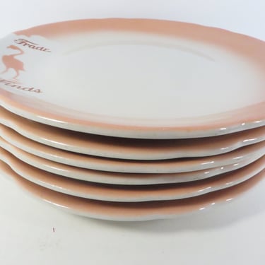 Vintage Jackson China Pink Flamingo Restaurant Ware Dinner Plates - Trade Winds Pink Flamingo Plates 