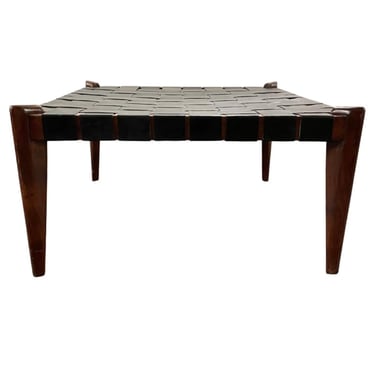 Mid-Century Modern Leather and Rosewood Weave stop Coffee Table 