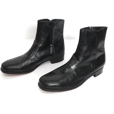 mens size 12 BLACK leather 60s 70s BEATLE square toe boots zipper CHELSEA ankle boots 