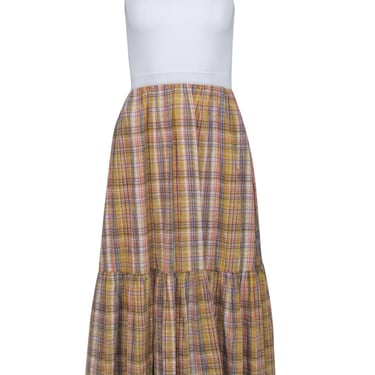 Tanya Taylor - Yellow Madras Plaid Print Dress w/ White Knit Bodice Sz XS