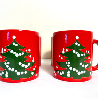 Vintage 80s Waechtersbach Set of 4 Christmas Tree  Mugs 