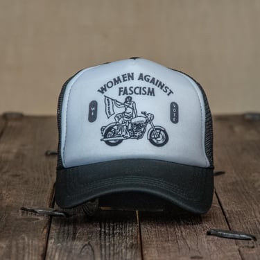 Ready to Ship | Trucker Hat | Hand Printed | Women Against Fascism  | Black Hat 