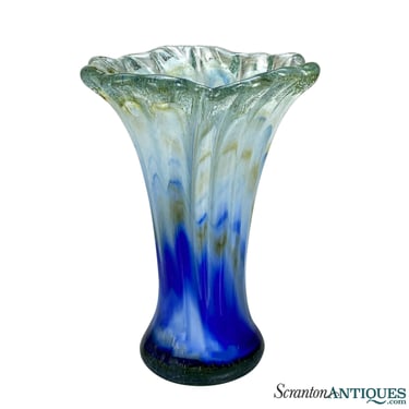 Vintage Italian Murano Blue Blown Art Glass Flared Vase