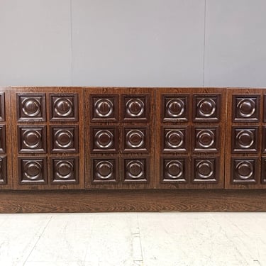 Graphical wengé brutalist credenza, 1970s - vintage brutalist credenza - large brutalist credenza - 1970s brutalist credenza 