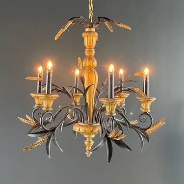 Vintage Italian Sheaf of Wheat Carved Wood Chandelier, c.1960’s 