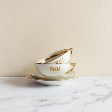 vintage french "moi et toi" teacup pair