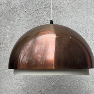 Large Vintage Copper Dome Hanging Pendant Lamp with Original Metal Diffuser 