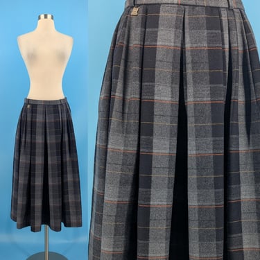 Vintage Steinbock Wool Blend Blue Plaid Pleated Midi Skirt - Small Wool Mid Length Austrian Skirt 