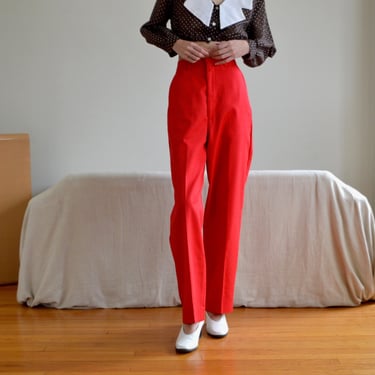 cherry red flat front high waist trousers / 29w 