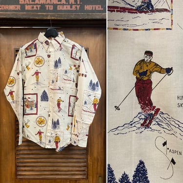 Vintage 1960’s -Deadstock- Ski Design Mod Ivy League Button Down Cotton Shirt, 60’s Ski Cabin, 60’s Winter Shirt, Vintage Clothing 
