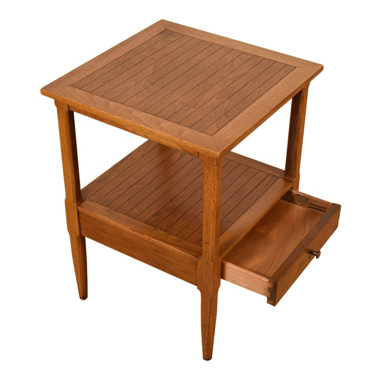 17&#8243; Square MCM Accent Table | Nightstand | End Table w Drawer + Shelf!