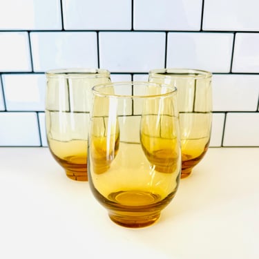 Set of Three Vintage Amber Libbey Glasses, Tall Tulip Libbey MCM Glassware, Amber Libbey Juice Glasses 