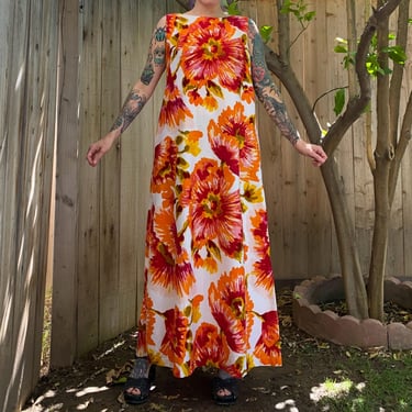 Vintage 1960’s Orange and Pink Floral Hawaiian Dress 