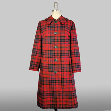 1960s Pendleton Coat / Red Plaid Pendleton Coat / Vintage Pendleton / Plaid Coat / Size Small Medium 