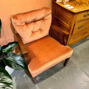 Vintage Peach Blush Velvet and Cane Chair