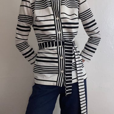 vintage striped  1970's button down blouse with belt 
